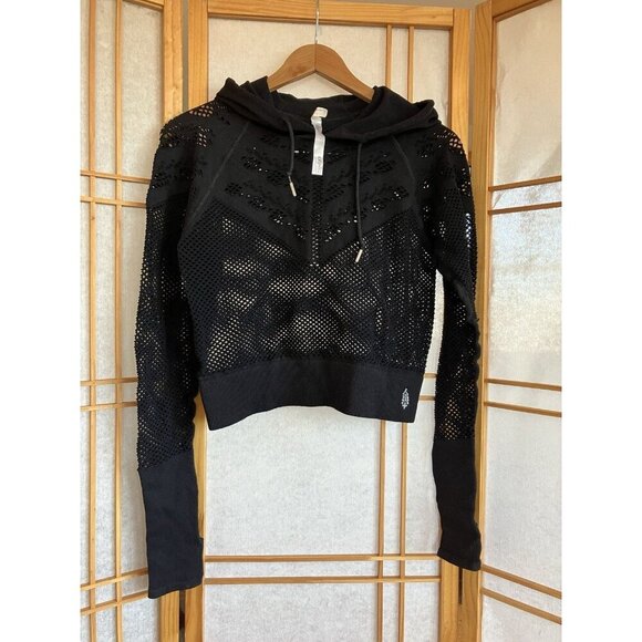 Free People Movement Black Mesh Stretchy Crop Women’s Athletic Hoodie, M/L - Picture 10 of 12